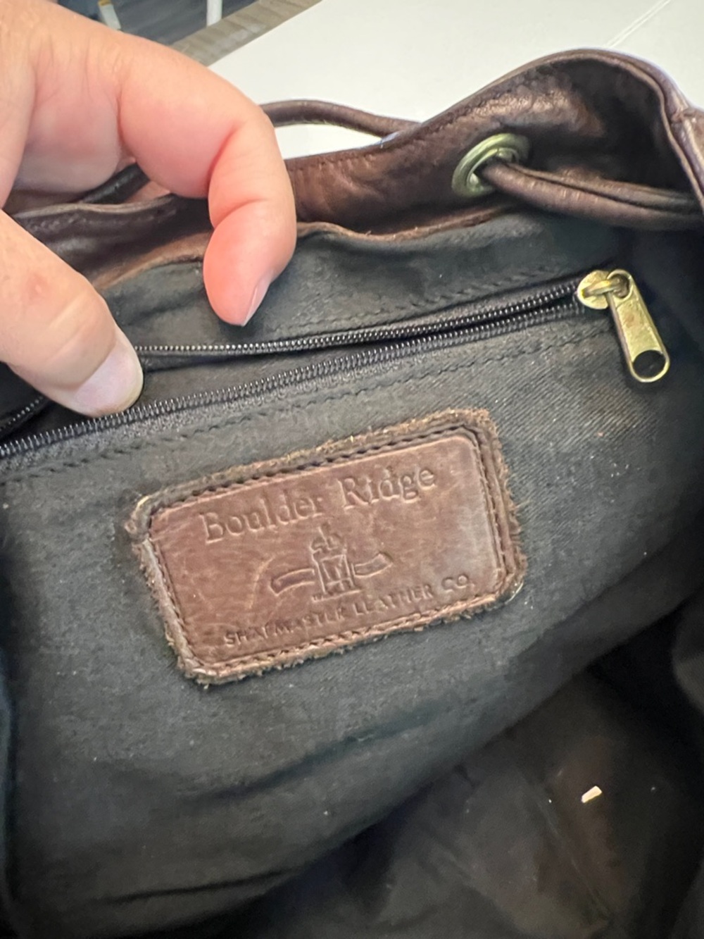 Boulder Ridge Brown Leather drawstring  Backpack Bag - Picture 8 of 16